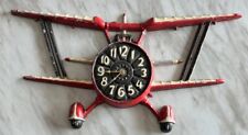 Vintage Sexton Bi-Plane Metal Wall Clock 1974 Red & White Tested Nice Patina 21” picture
