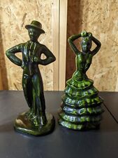 Spanish Style Flamenco Dancers MCM Man And Woman Set Statues Vintage. 12” Tall picture