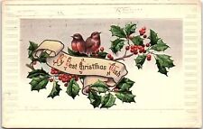 c1915 BEST CHRISTMAS WISH BIRDS BERRIES MARQUETTE NE EMBOSSED POSTCARD 39-256 picture