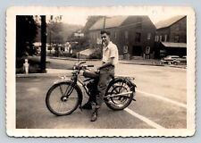 Young Man On Classic Motorcycle Vintage Photo Snapshot 5x3.5
