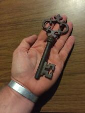 Victorian Master Door Cast Iron Skeleton Key HUGE Cathedral Patina Collector WOW picture