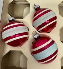 Vtg Shiny Brite Glass Christmas Ornament 3 Stripe Red 2.5” 1940s Lot of 3 picture