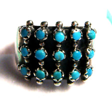 Vintage Zuni Indian Petite Point Blue Turquoise Wide Sterling 925 Size 6 Ring picture