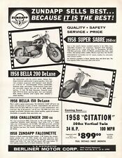 1958 Zundapp Super Sabre 250cc / Bella 200 Deluxe - Vintage Motorcycle Ad picture
