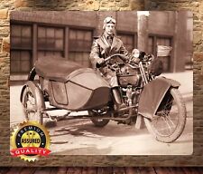 Vintage Motorcycle - Miltary Soldier - Harley Davidson - Metal Sign 11 x 14 picture