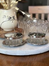 2 Vintage Glass Condiment Set INOXBECK Italy 18-10 Stainless w/Spoon Hinged Lid picture