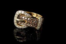 VINTAGE GILT STERLING 925 CZ CUBIC ZIRCONIA BUCKLE BAND RING  D137-08 picture