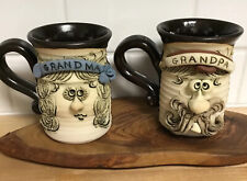 Vintage Pottery Mugs Bradford Studio Art Grandma Grandpa 2 Pcs Novelty Faces picture