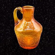 Vintage Rainbow Art Glass Crackle Pitcher Creamer Amber Miniature 4”t 3”w picture
