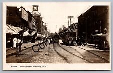 Real Photo Broad Street Trolleys & Storefronts Waverly New York NY RP RPPC D355 picture