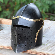 The Wicked Black Knight Functional Medieval Helmet Hand Forged Blacked Armor picture