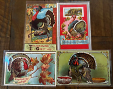 Lot of 4~Vintage Thanksgiving Postcards with Turkeys~Pie~Autumn Scenes~h837 picture