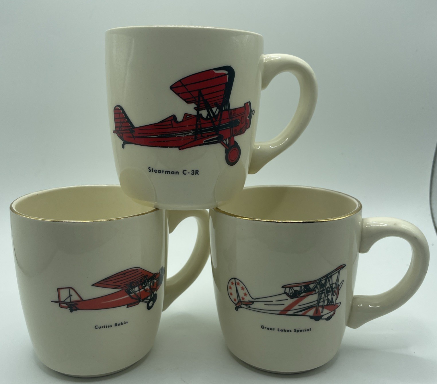 Set Of 3 Vintage Aviation Mugs Curtiss Robin Spearman Great Lakes Special Mugs