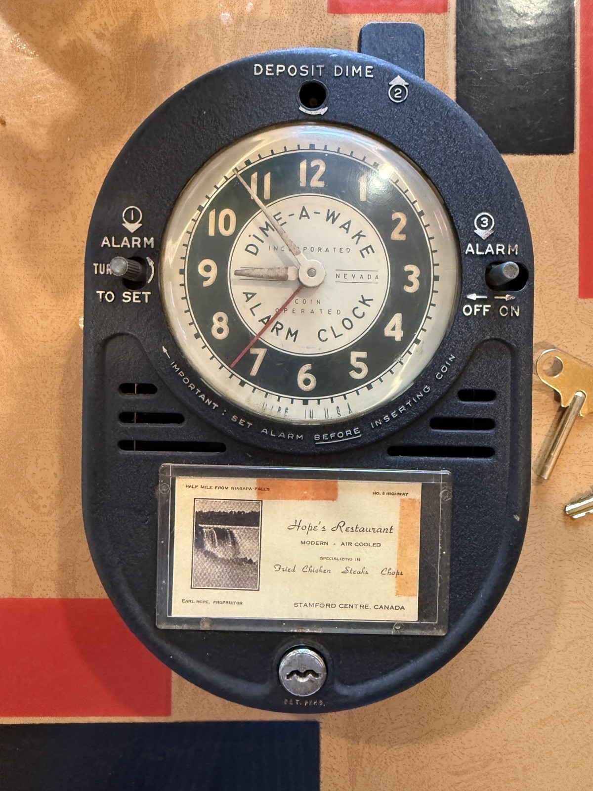 Vintage Dime-A-Wake Coin Op Alarm Clock * WORKS Trade Stimulator Route 66 Motel