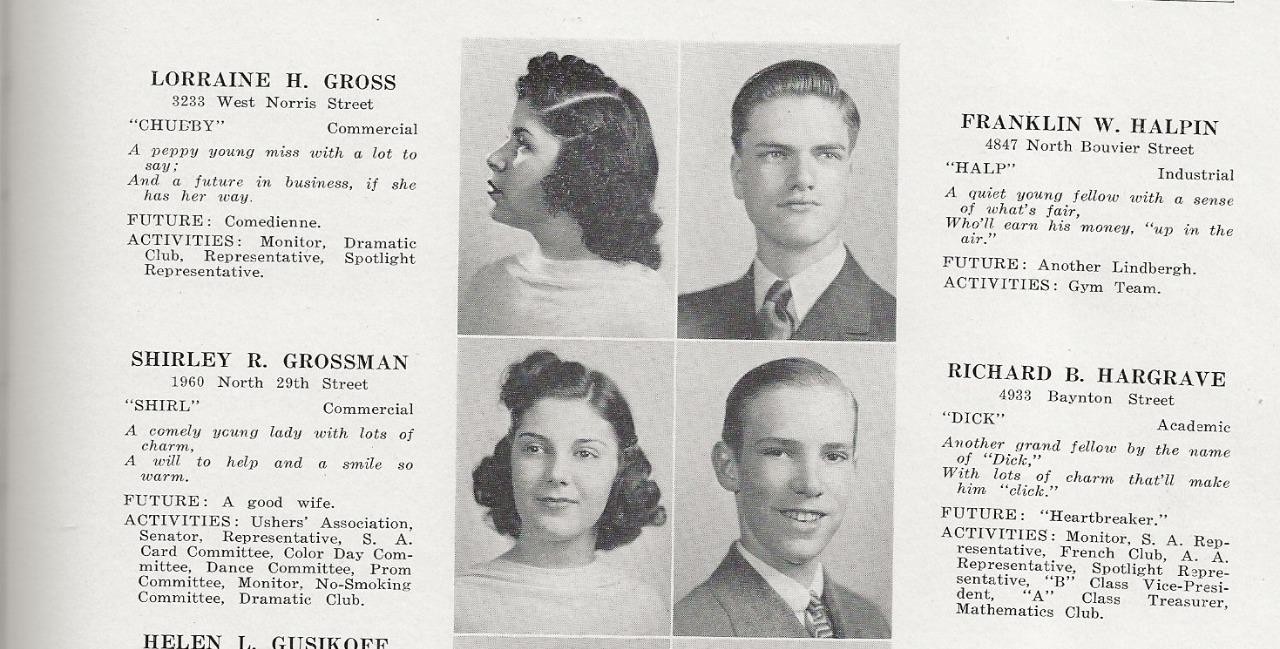 1940 SIMON GRATZ HIGH SCHOOL YEARBOOK, PHILADELPHIA PA