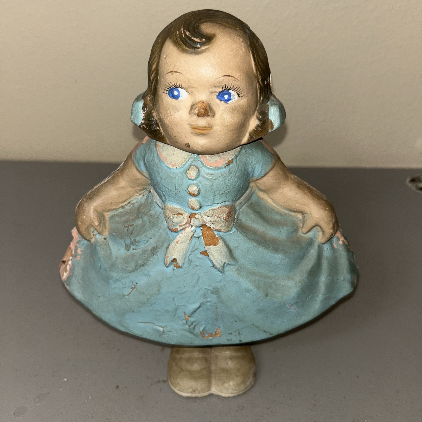 Antique 1930s Paper Mache Bobbie Mae Swing N Sway Nodder Swayer Doll READ
