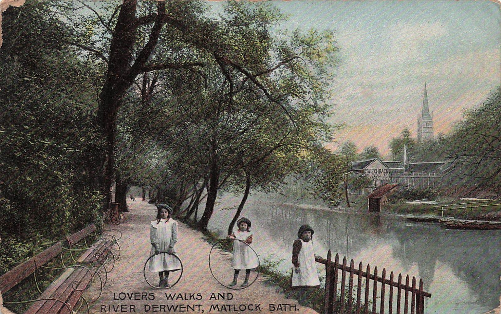 Matlock Bath England River Derwent Lovers Walk Vtg Postcard J57