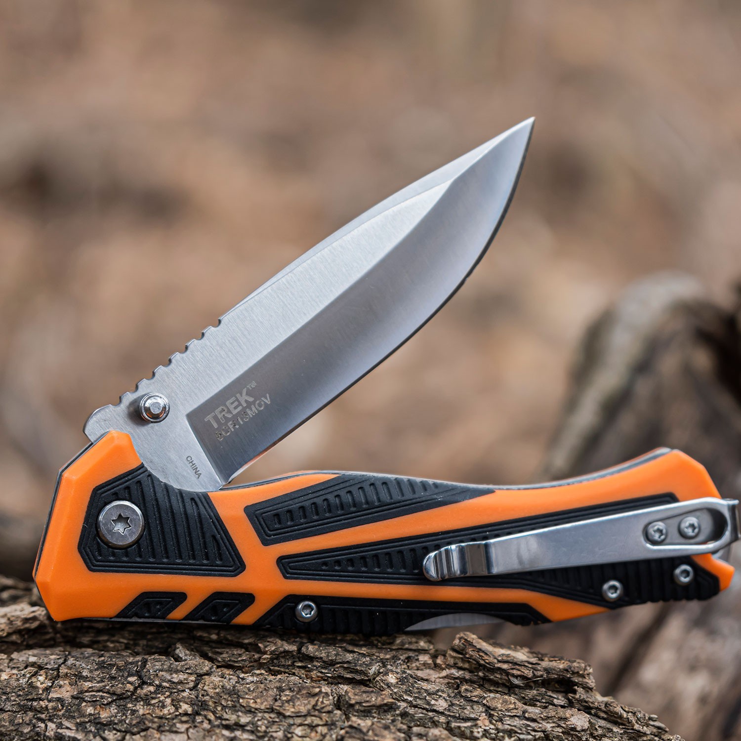Elk Ridge TREK Manual Folding Knife-Nylon Fiber Rubber Over Mold Handle & Clip