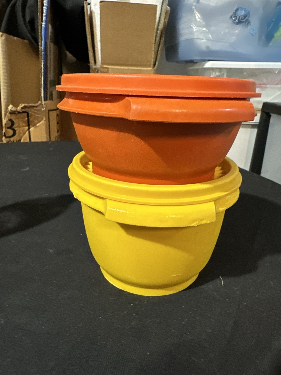 Vintage Tupperware Servalier Containers with Lids Orange & Yellow 885 -1323