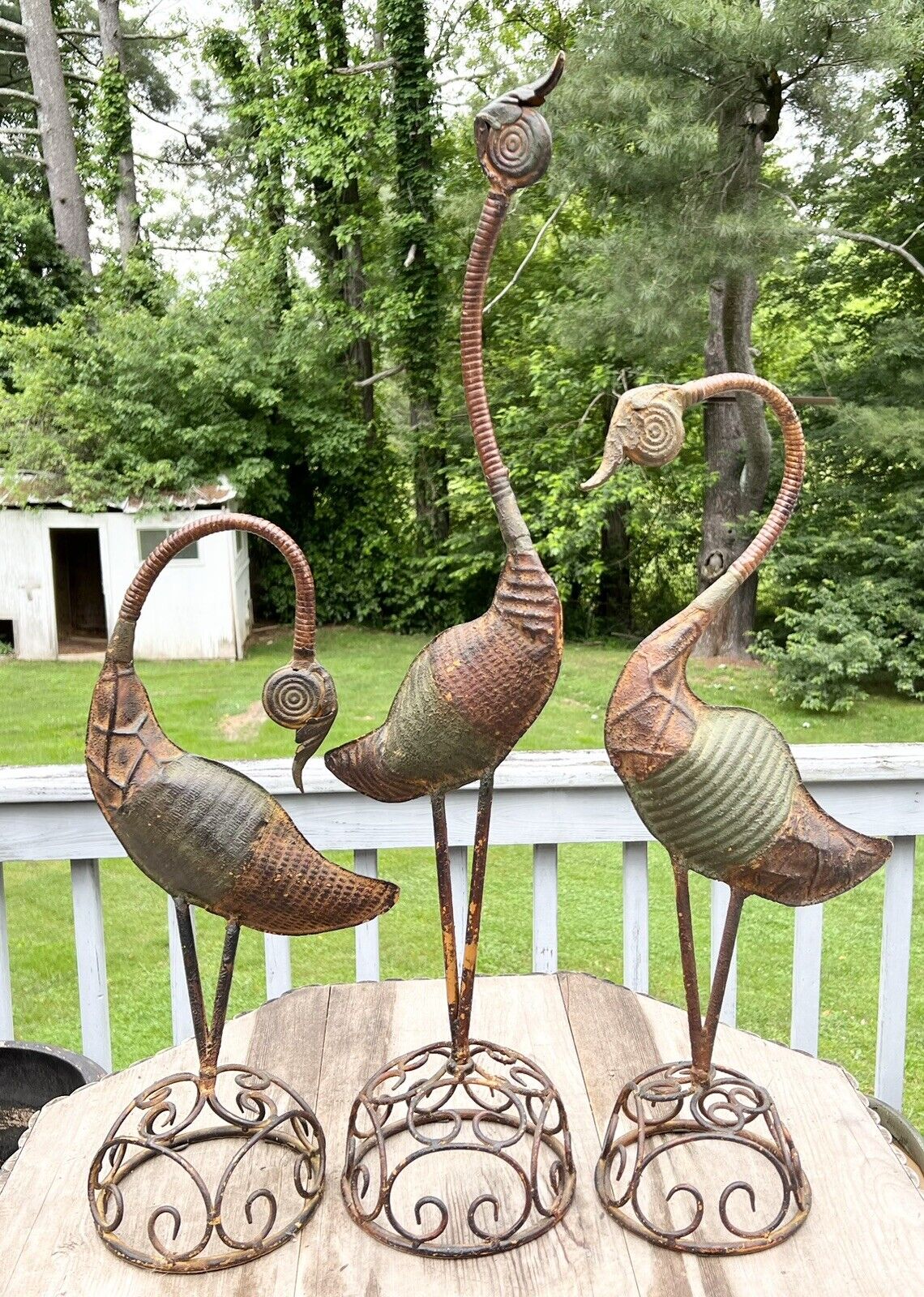 Unique 3 Vintage Mid Century Metal Crane Heron Bird Statue Figurines 22”-33”
