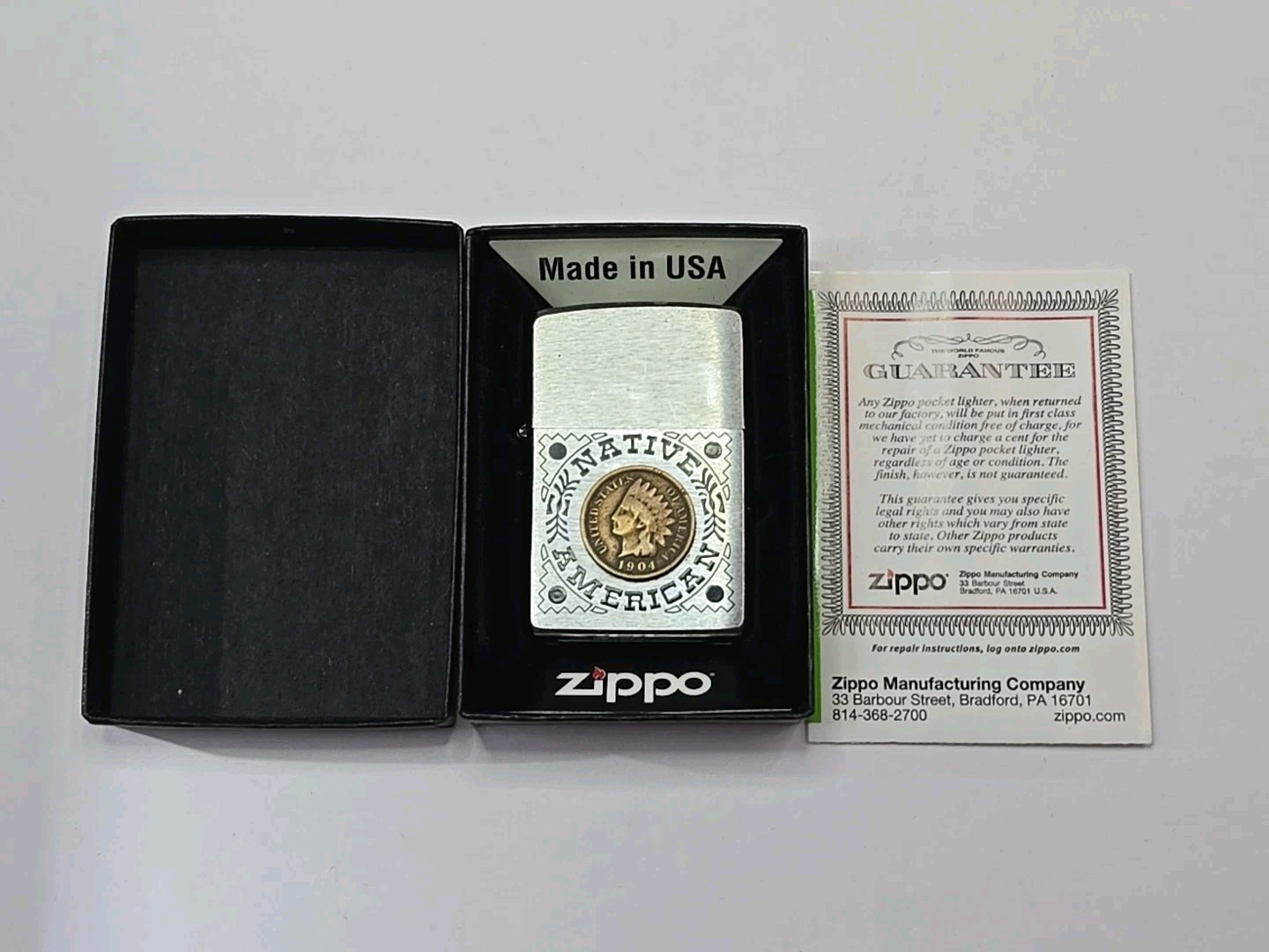 VTG 1995 Zippo Lighter Native American 1904 Indian Head Penny Cent 