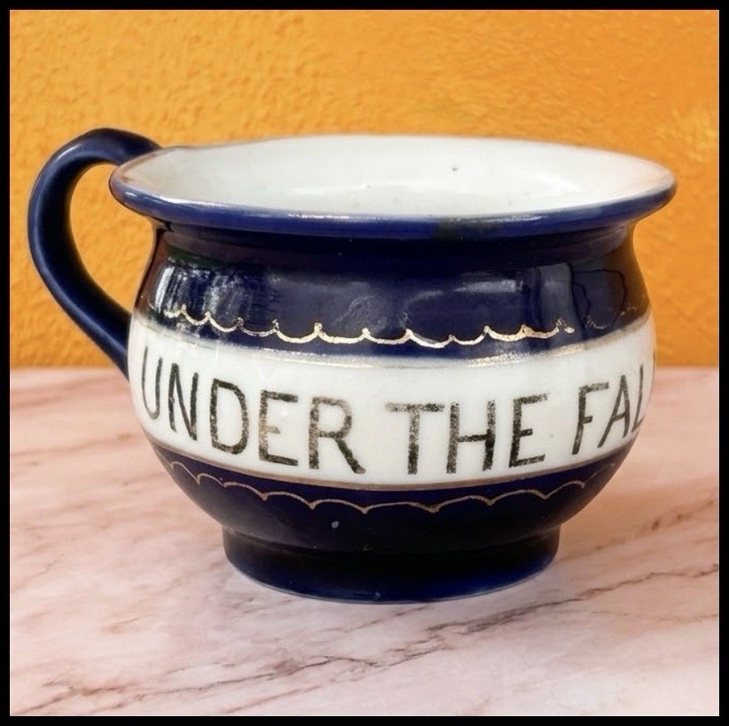 Antique German Porcelain Thunder Mug Souvenir Under The Fall Niagara Chamber Pot