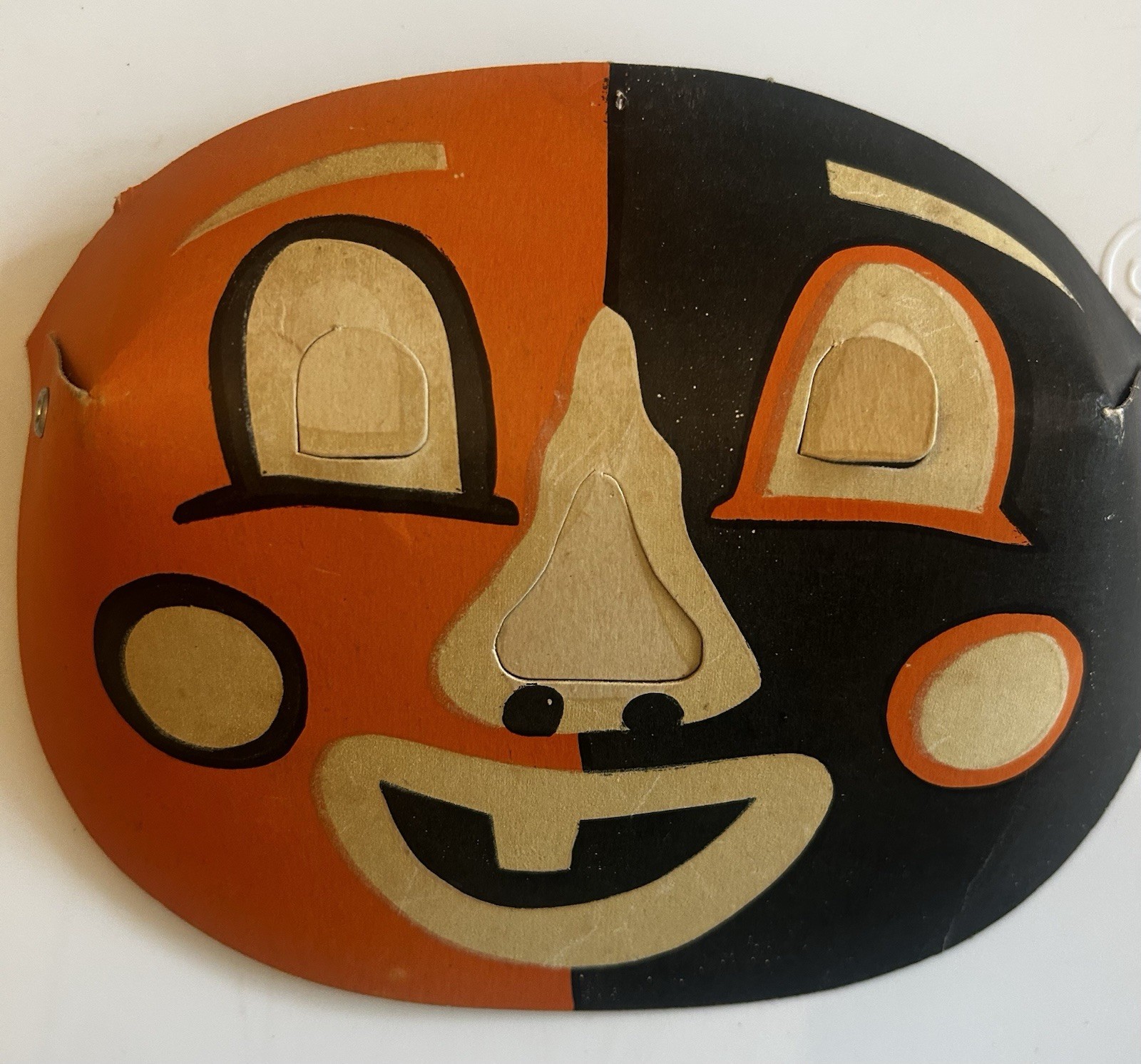 Vintage 1950s Halloween Masklite Luminous Clown (?) Cardboard Mask