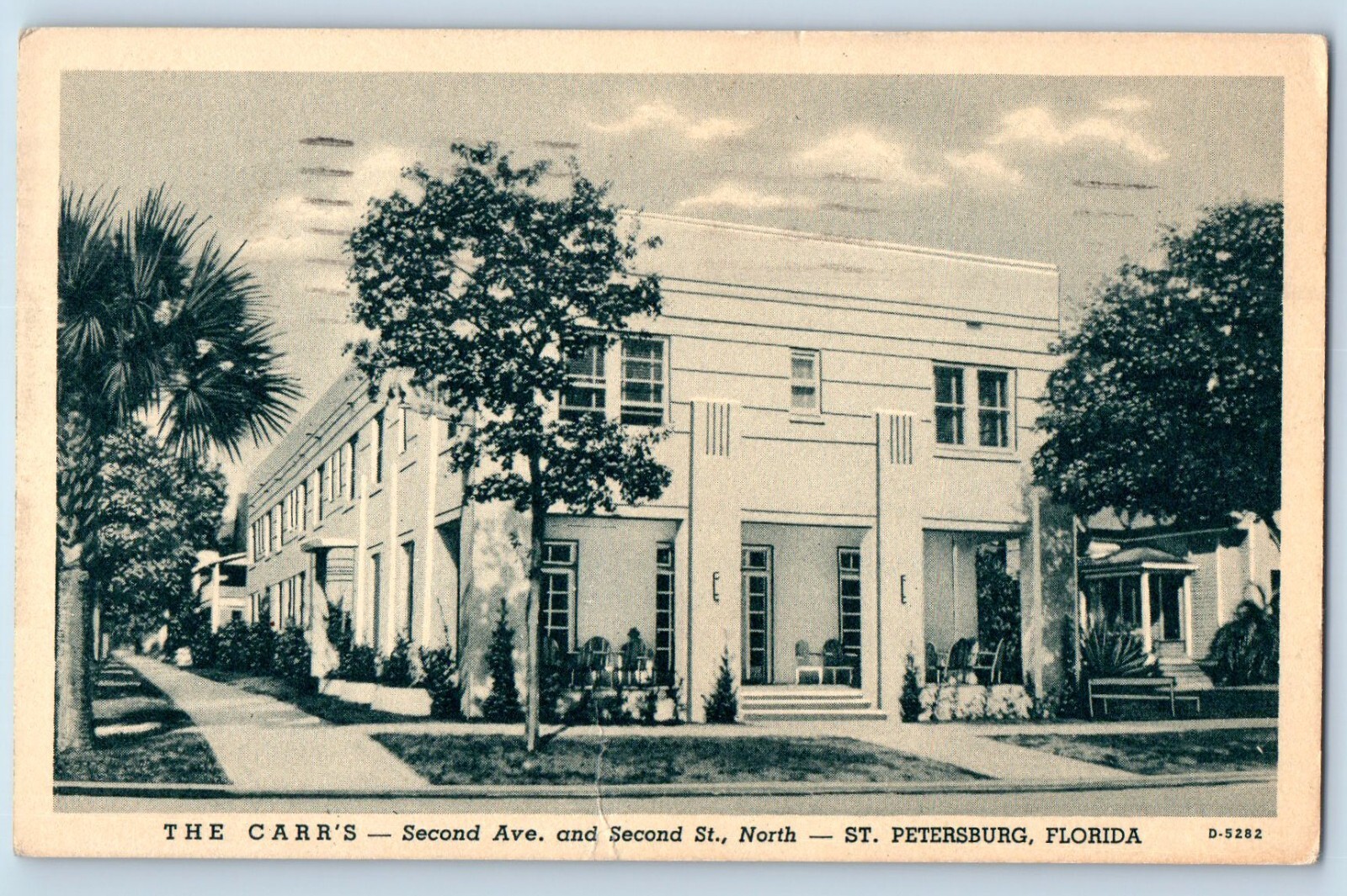 1942 St. Petersburg Florida FL Postcard Carr's Hotel Second Avenue Street Posted