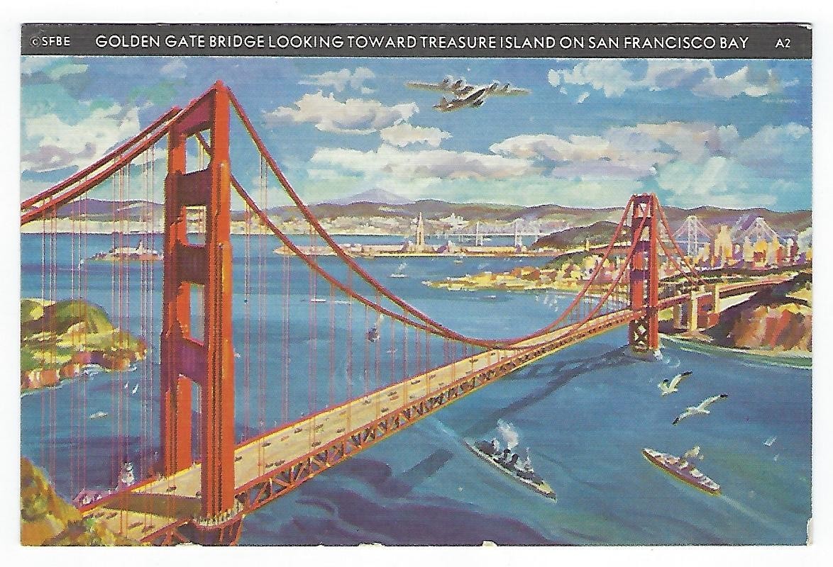 1939 Souvenir PC-Golden Gate Bridge-San Francisco, CA.-Vintage Postcard