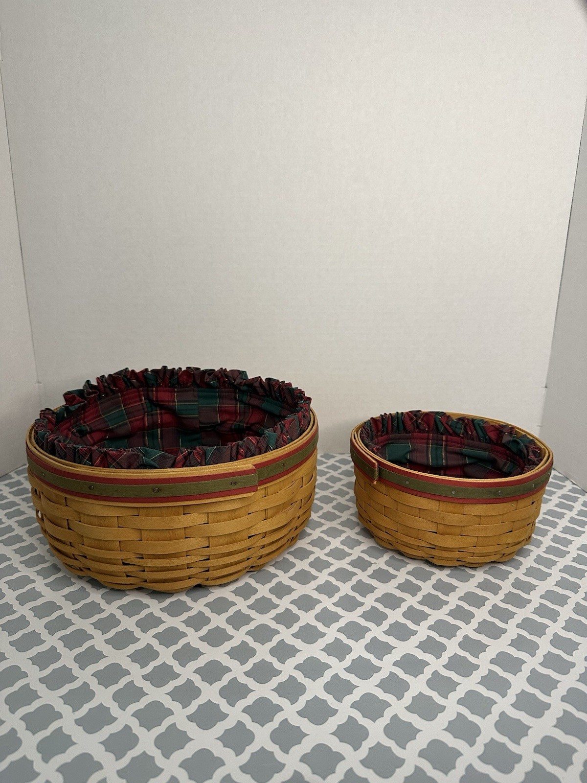 Longaberger Vintage 2000 Basket Set Of 2 Holiday Edition With Fabric Liners