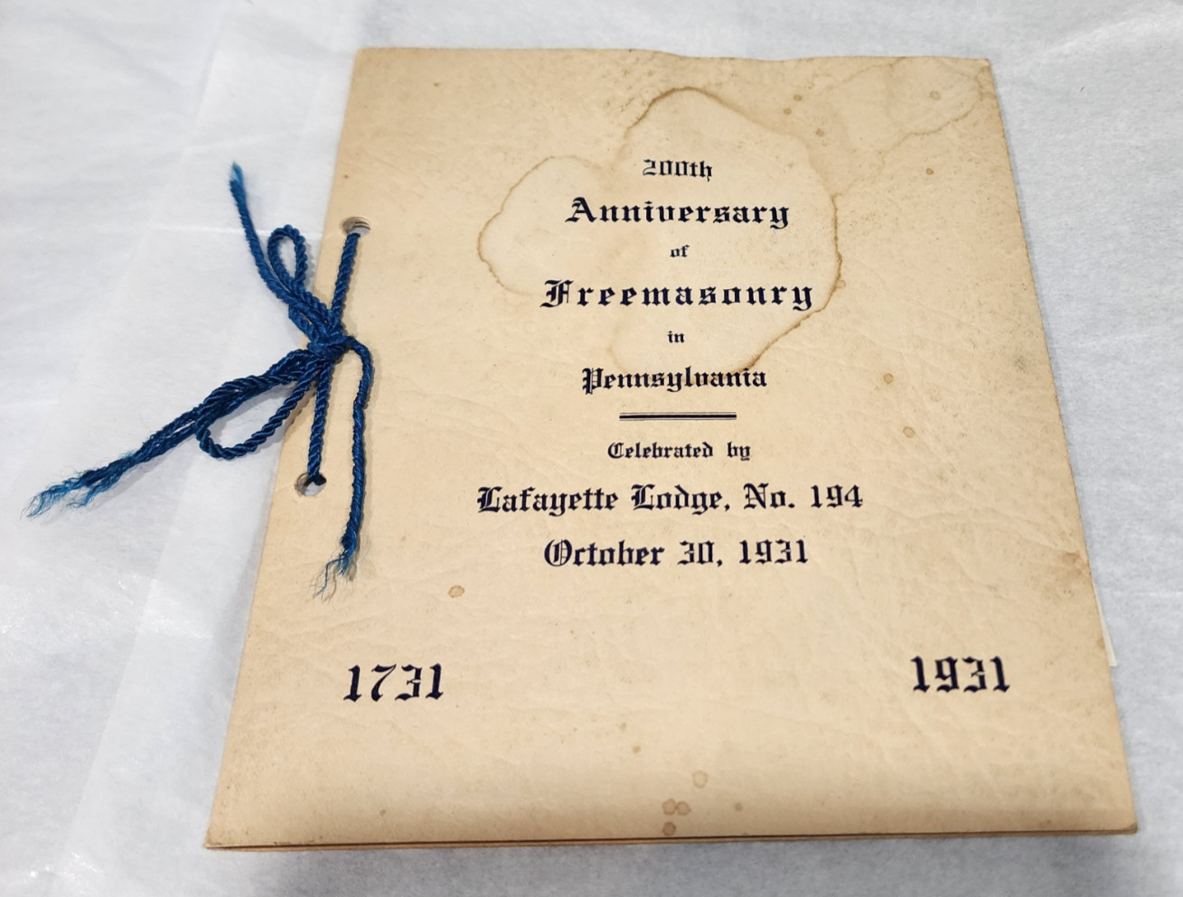 1931 Pennsylvania Masonic Program Lafayette Lodge 194 Freemasonry 200th Clean