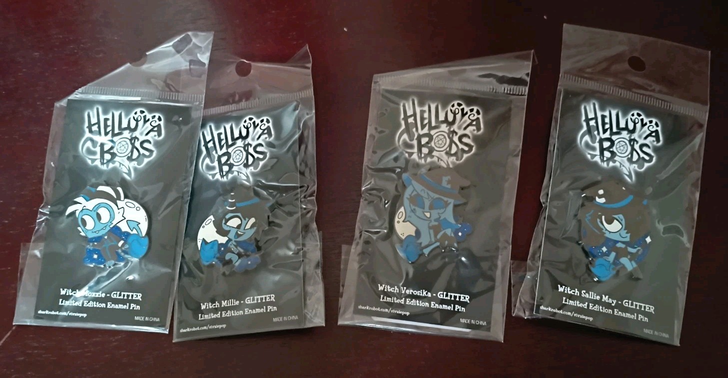 Helluva Boss Halloween Glitter Witch Pins Limited Edition Vivziepop Shark Robot