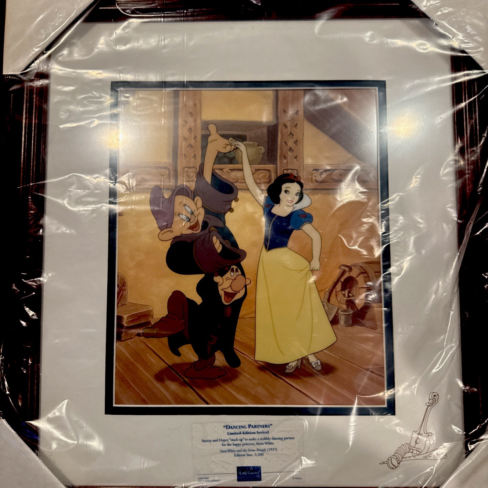 Disney Snow White & Dopey “Dancing Partners” Framed Ltd Ed. Seri-graphic w/ Cert