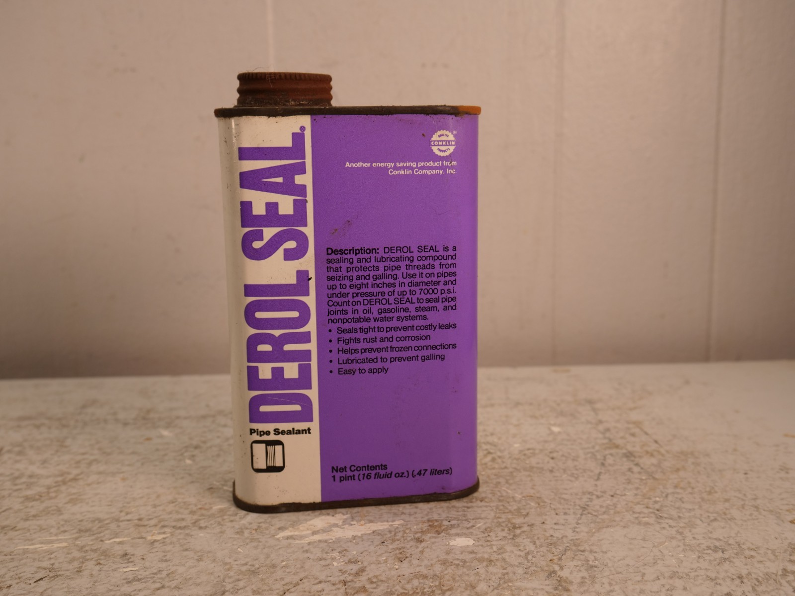 Vintage Derol Seal Pipe Sealant Conklin 1977 1 Pint FULL Vintage Derol Seal Pipe Sealant Conklin 1977 1 Pint FULL