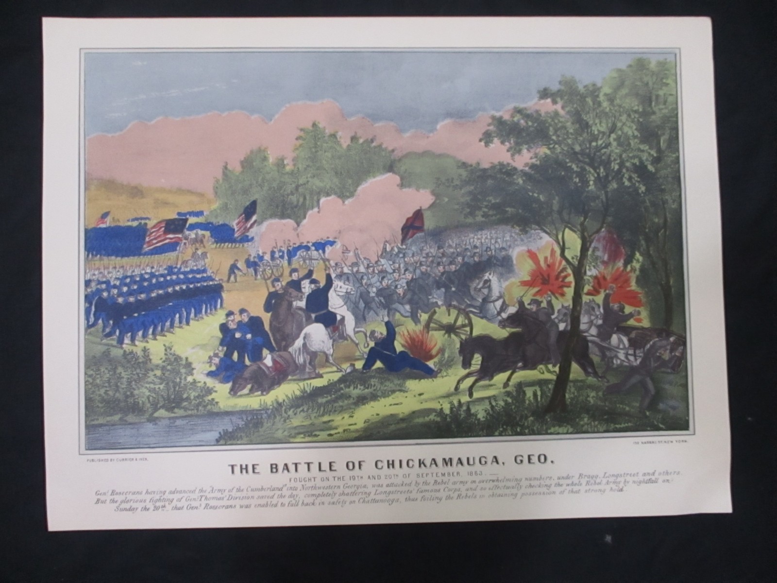 1960 Currier & Ives Civil War Print - Battle of Chickamauga, Georgia - FRAME IT