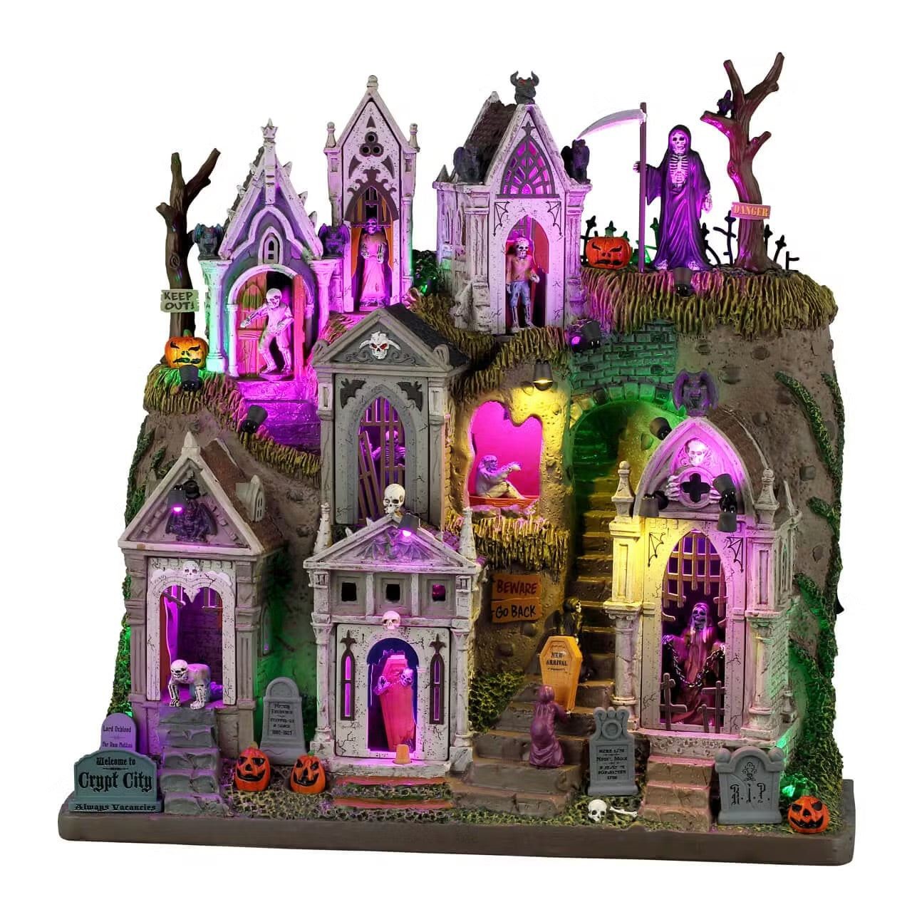 Lemax Spooky Town Halloween Village Crypt City Built Into Rocky Hill 65509