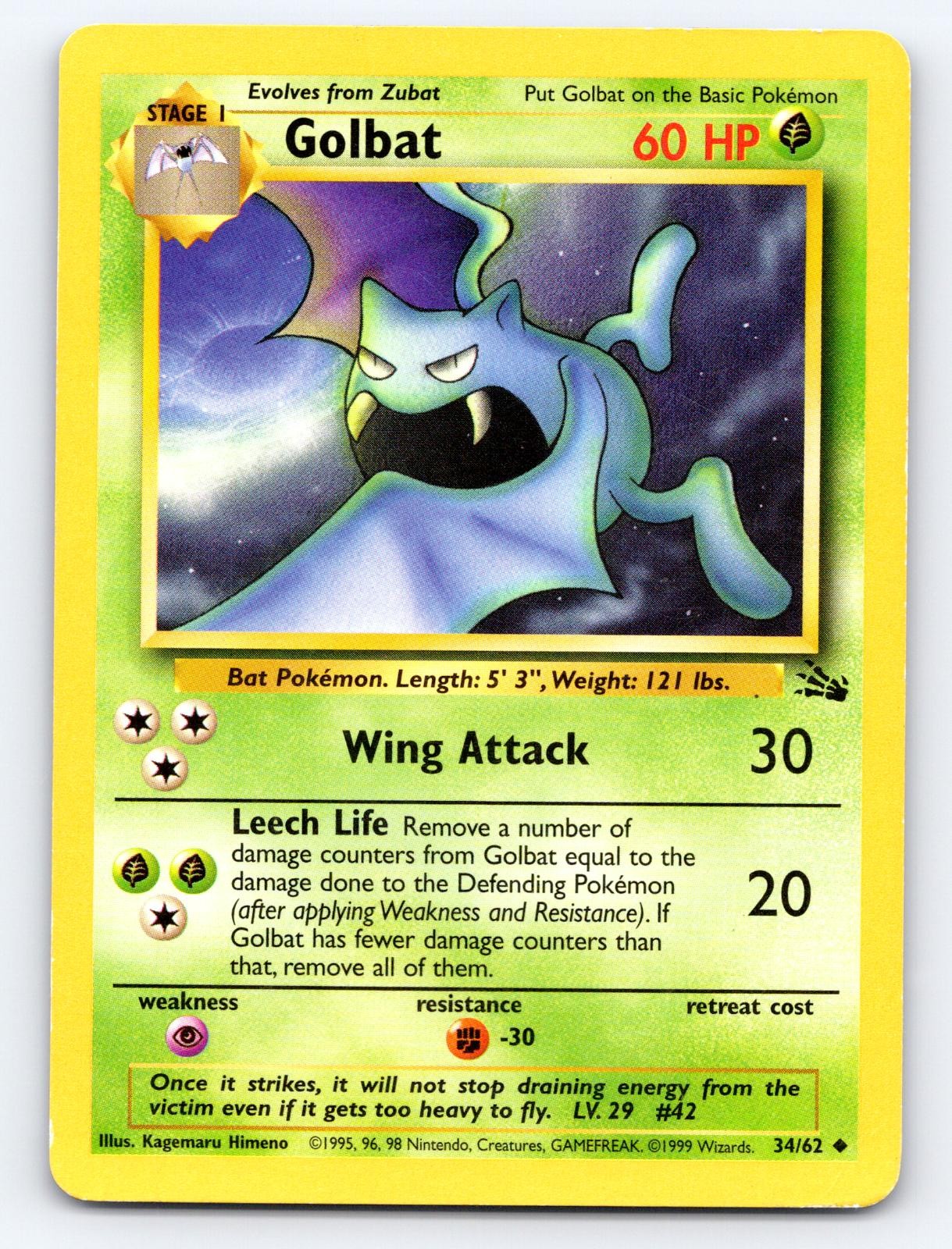 Golbat 34/62 Uncommon Fossil Pokemon Unlimited Heavily Played