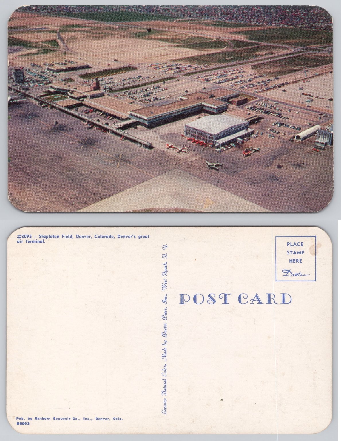 Stapleton Field Denver CO Vintage Postcard Aerial View Air Terminal Dexter Press
