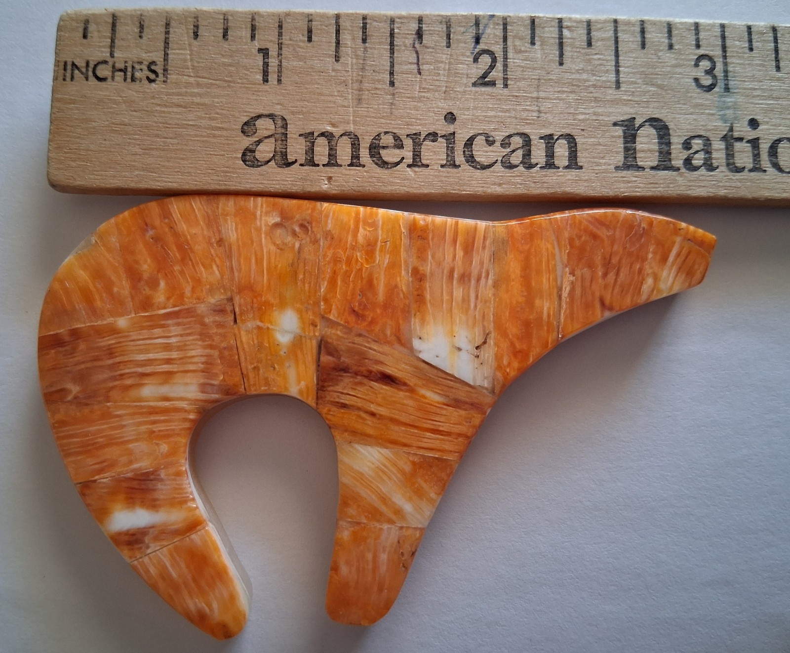 Orange Spiny Oyster Overlay Left Facing Bear Pendant  3\