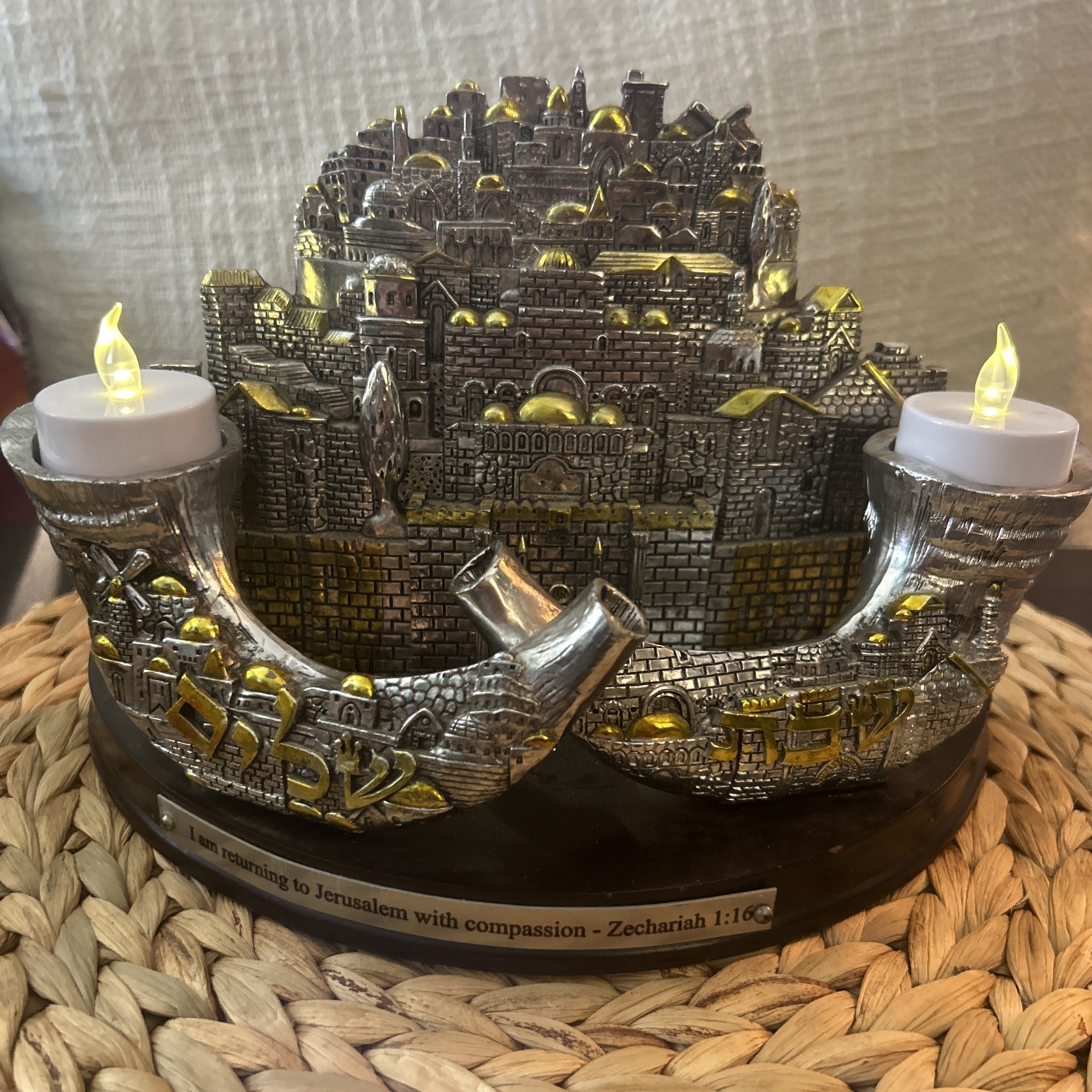 Vintage JERUSALEM Shofar Shabbat Candle Holder Israel Judaism Jewish Judaica 