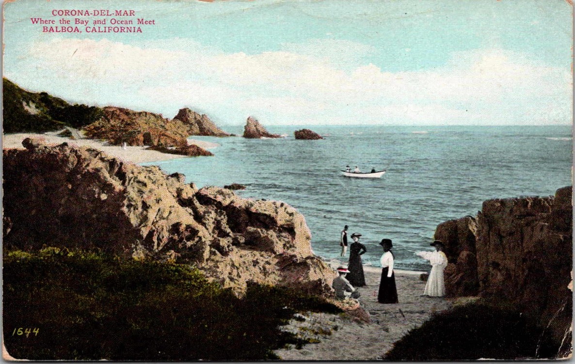 c1910 Corona Del Mar Where Bay & Ocean Meet Balboa California CA Neuner Postcard