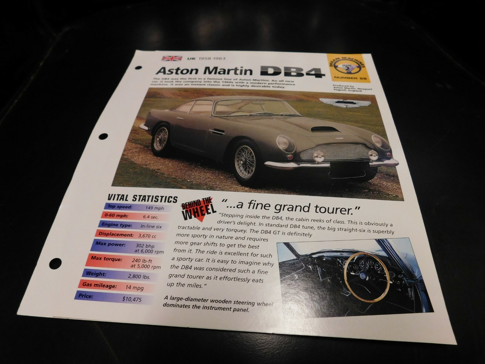 1958-1963 Aston Martin DB4 Spec Sheet Brochure Photo Poster 59 60 61 62