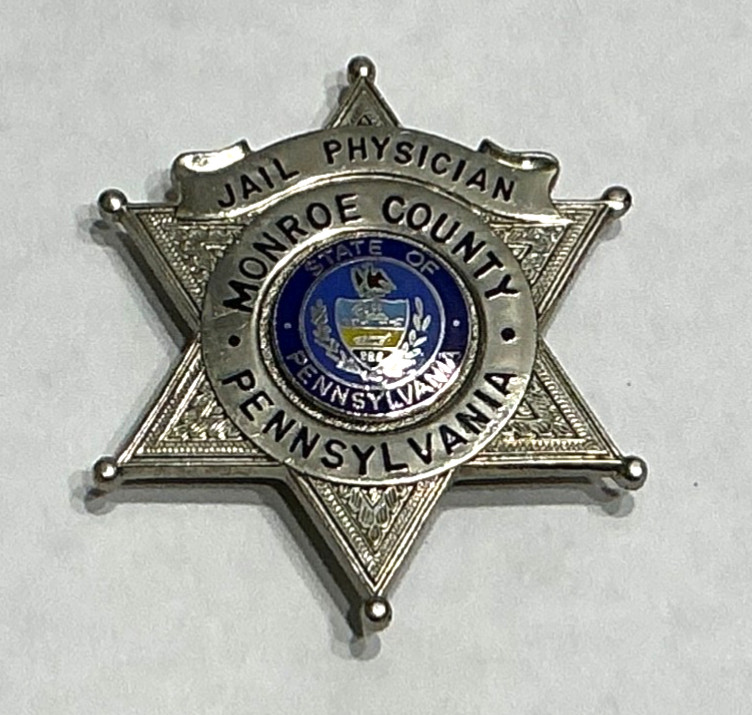 RARE 1970’s JAIL PHYSICIAN DOCTOR MONROE COUNTY PENNSYLVANIA BLACKINTON BADGE