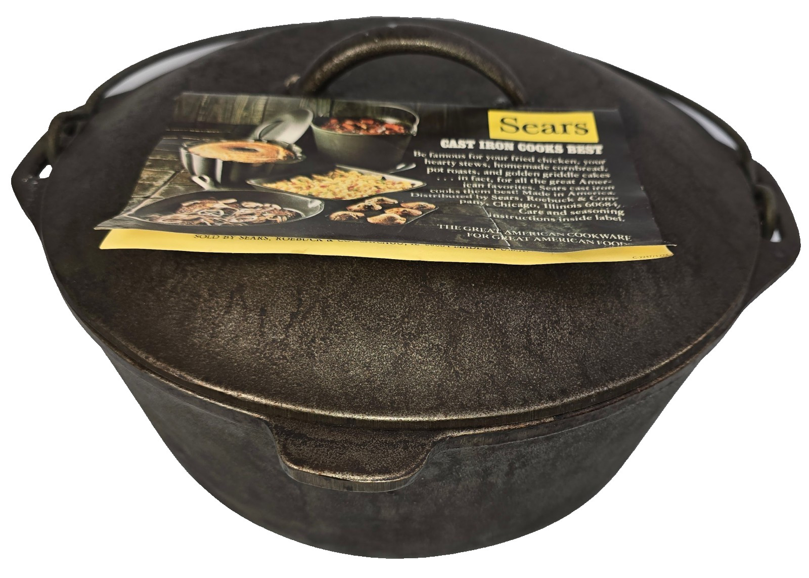 Vintage 1960s Sears #8 Cast Iron Dutch Oven Lodge Smooth Bottom Original Insert