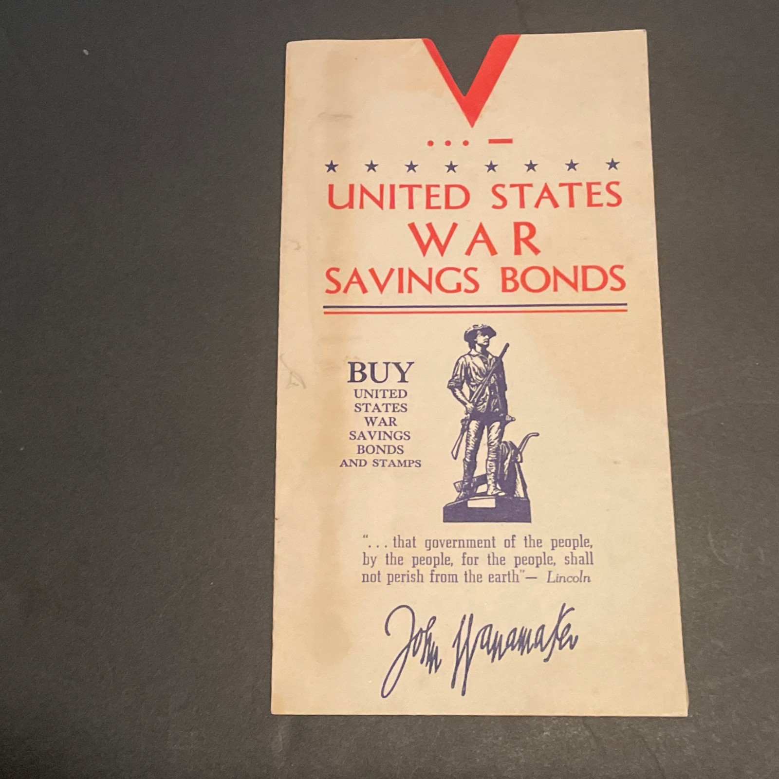 C 1940s United States war saving bonds holder, John Wanamaker