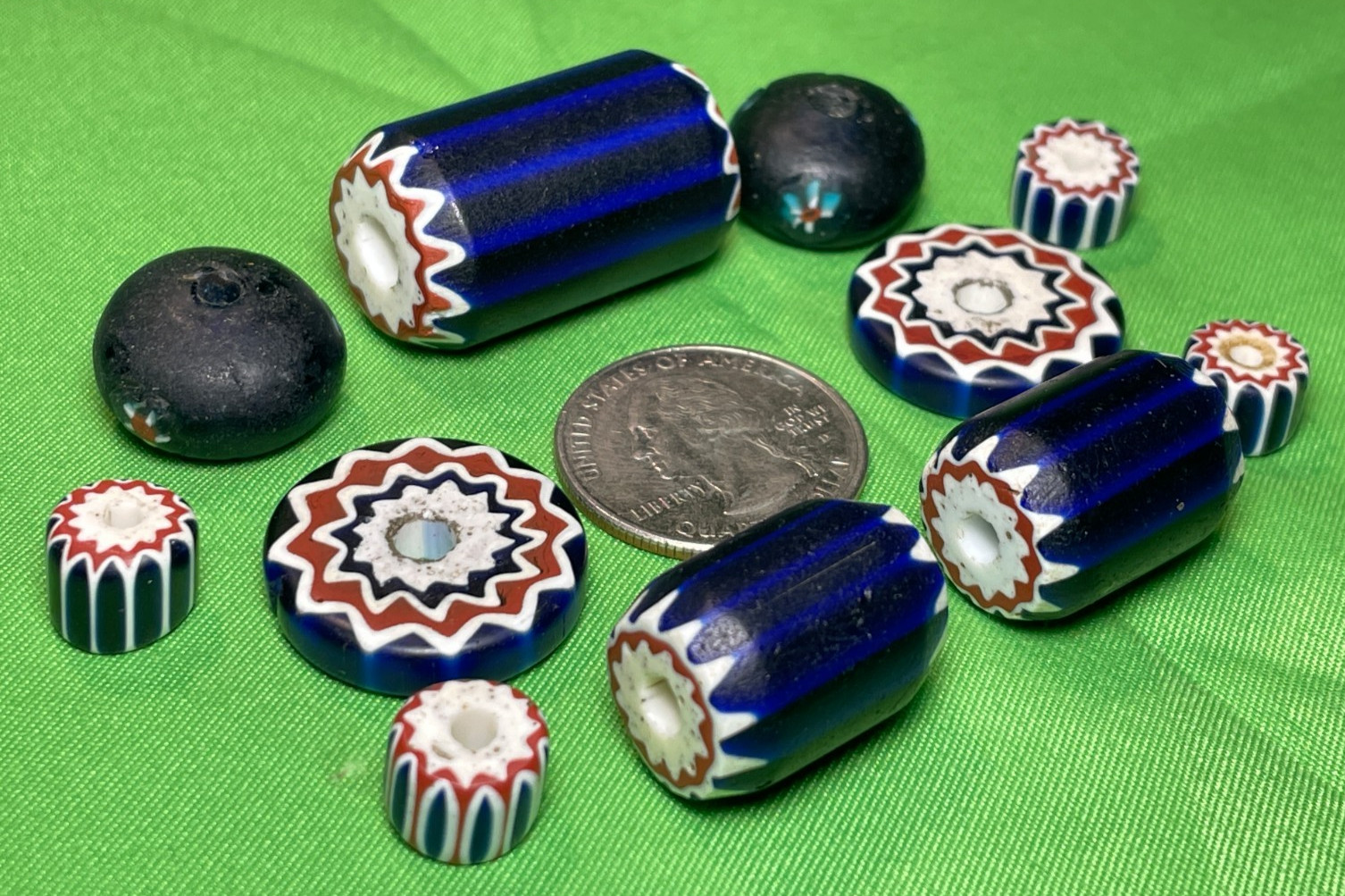 Lot of 11 Antique Venetian Beads Seven Layer Rosetta Chevron  African Trade