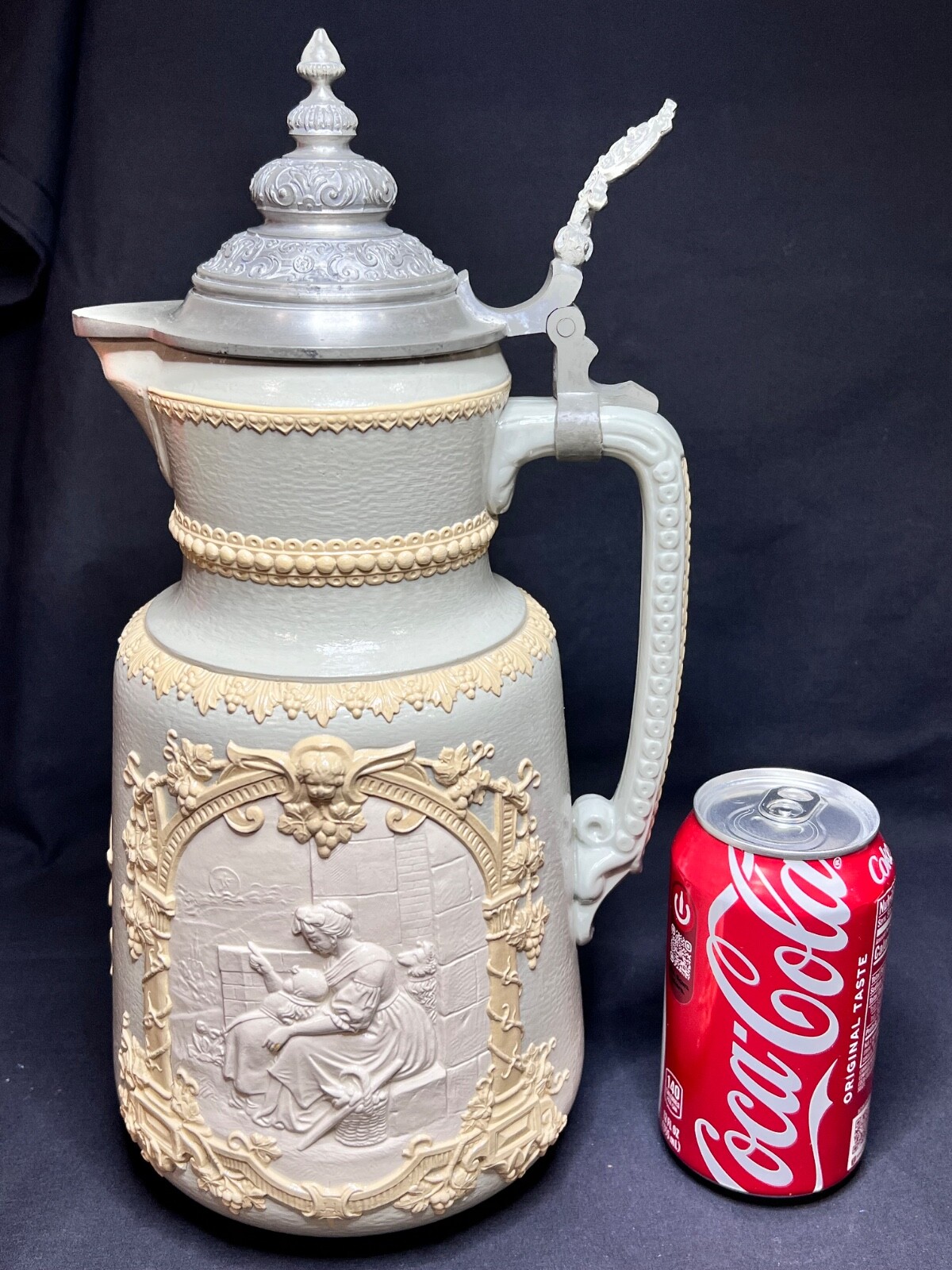 Antique 1891 Mettlach Villeroy & Boch Cameo Beer Stein Flagon 