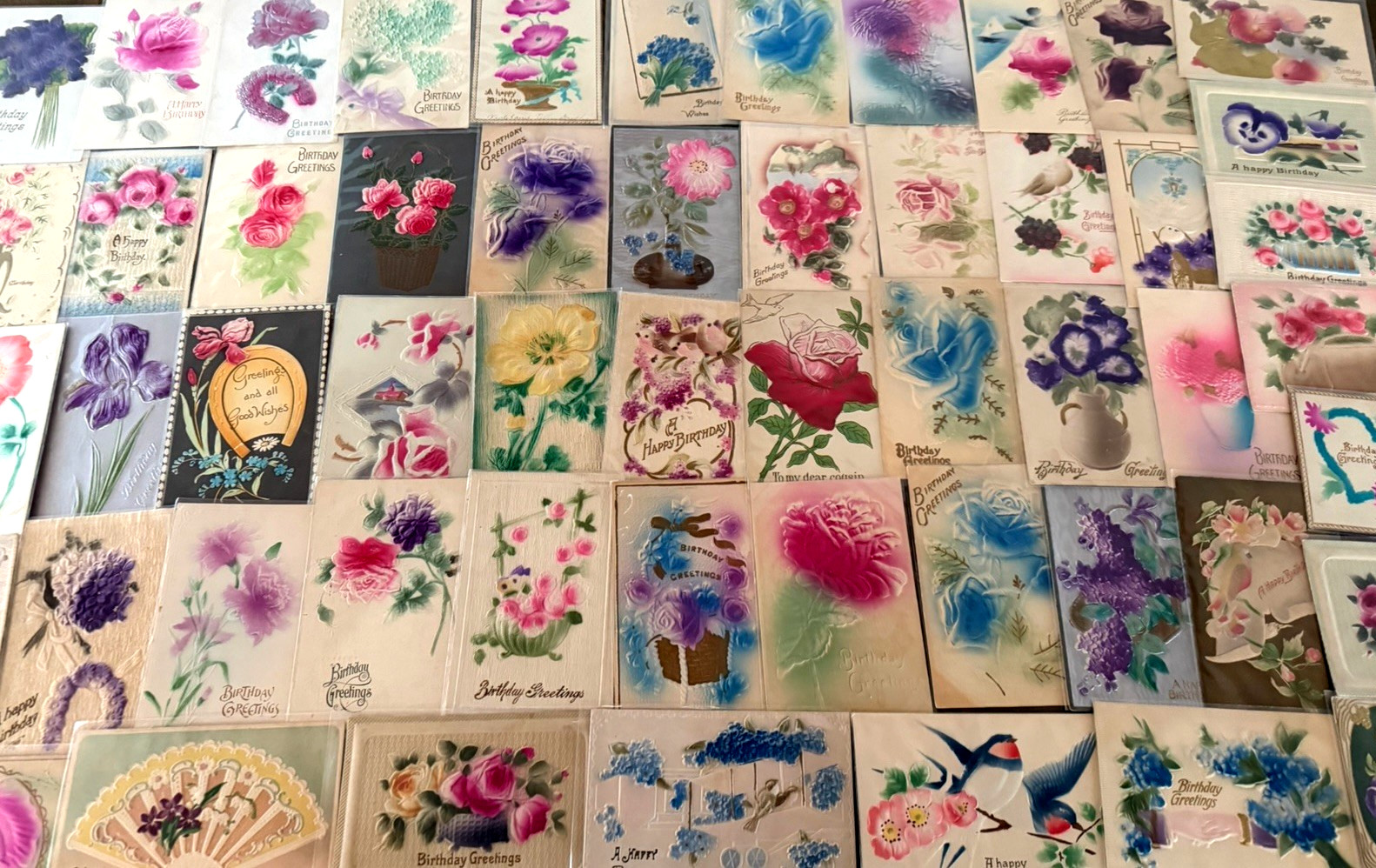 Lot of~60~Antique Postcards Airbrushed Embossed Greetings 1900's~in sleeves