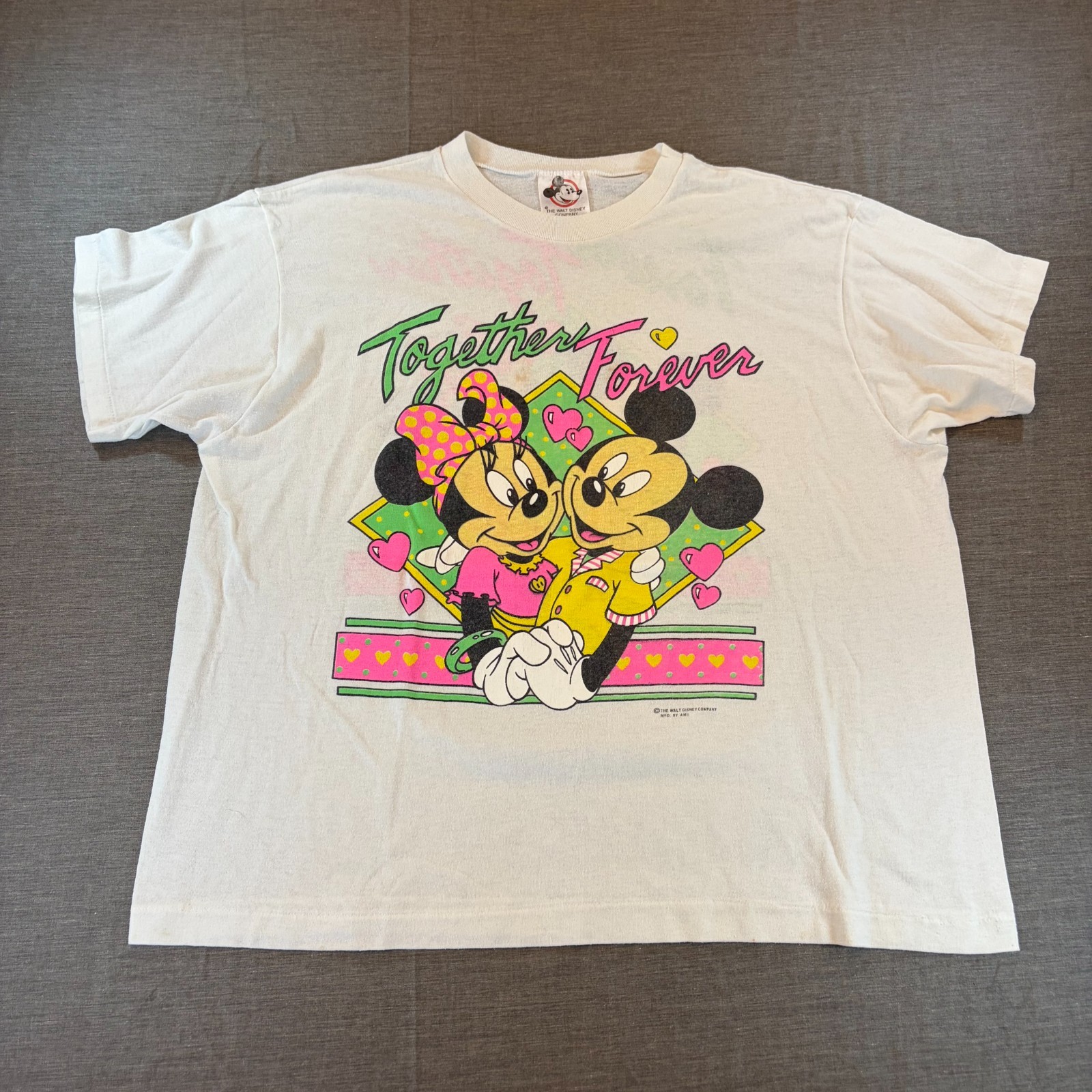 Vintage Disney Mickey & Minnie Together Forever White Graphic Tee Single Stitch