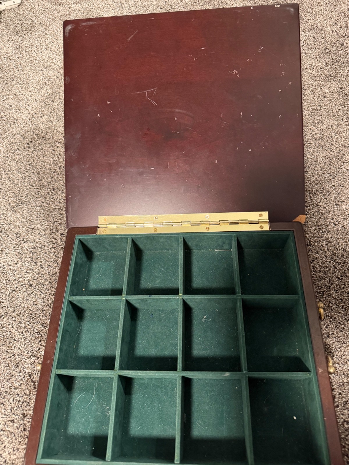 Vintage 1993 Bombay Company Wooden Tea Chest 12 Compartments Green Velvet